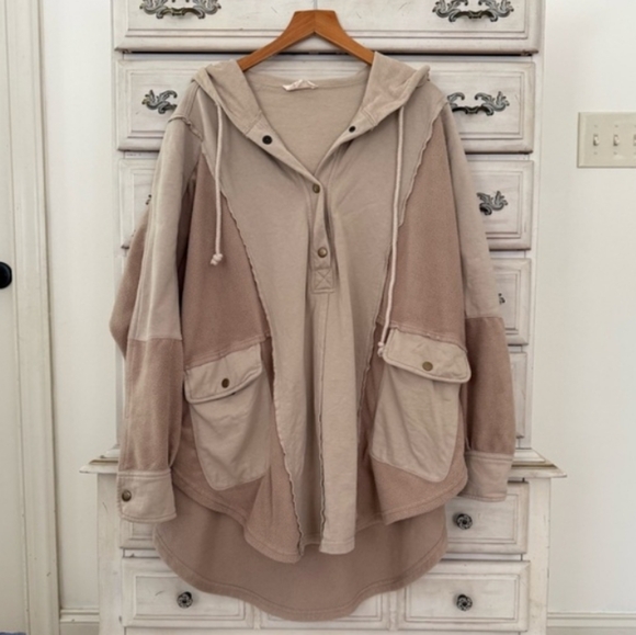 Peach Love California Tops - Peach Love Cali  Oversized Mixed Media Pullover hoodie Shirt Jacket